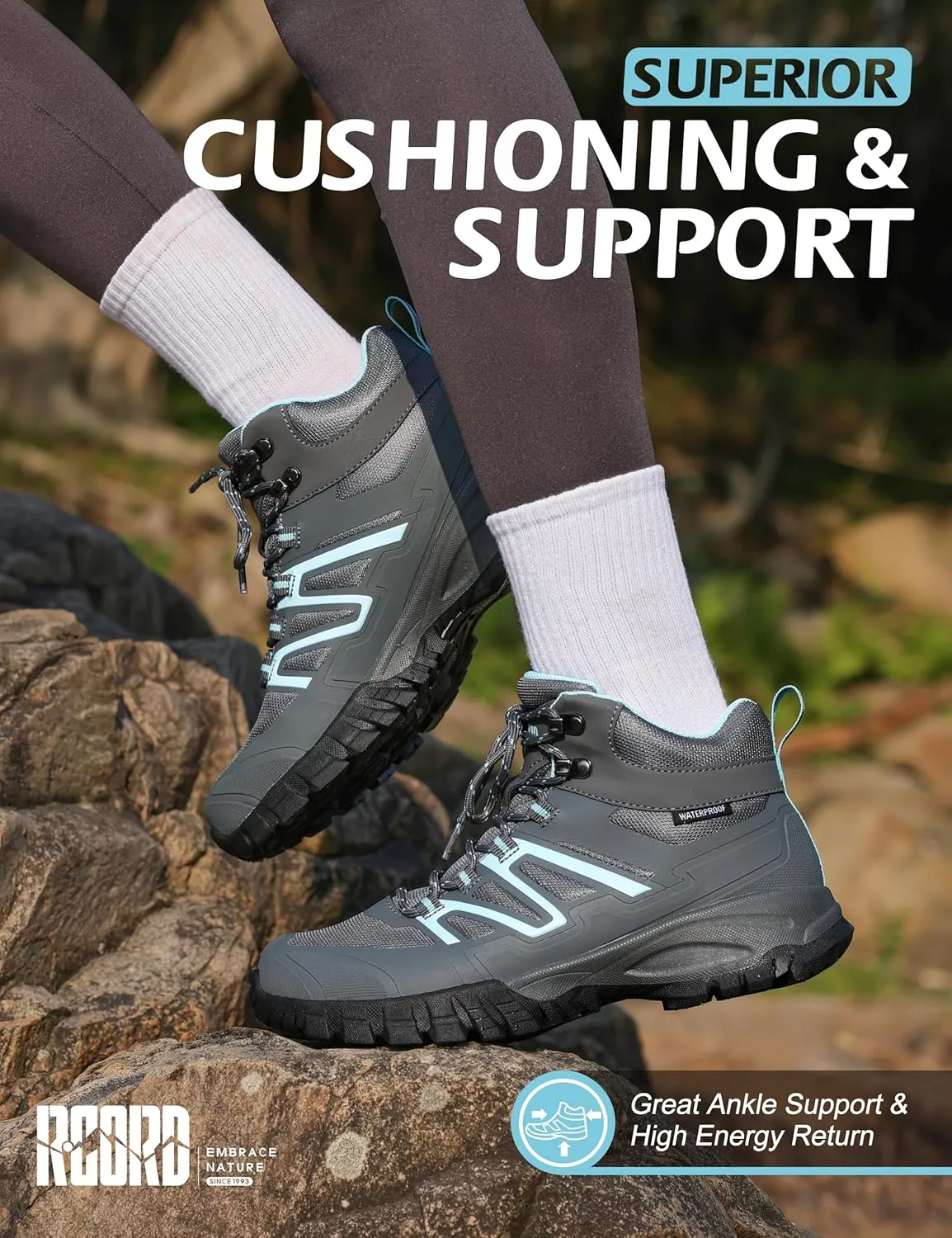 R CORD Womens Hiking Boots Waterproof Non-Slip Comfortable Outdoor Hiking Boots Womens Hiking Shoes Comfortable Outdoor Walking Boots Hiking Shoes for Women