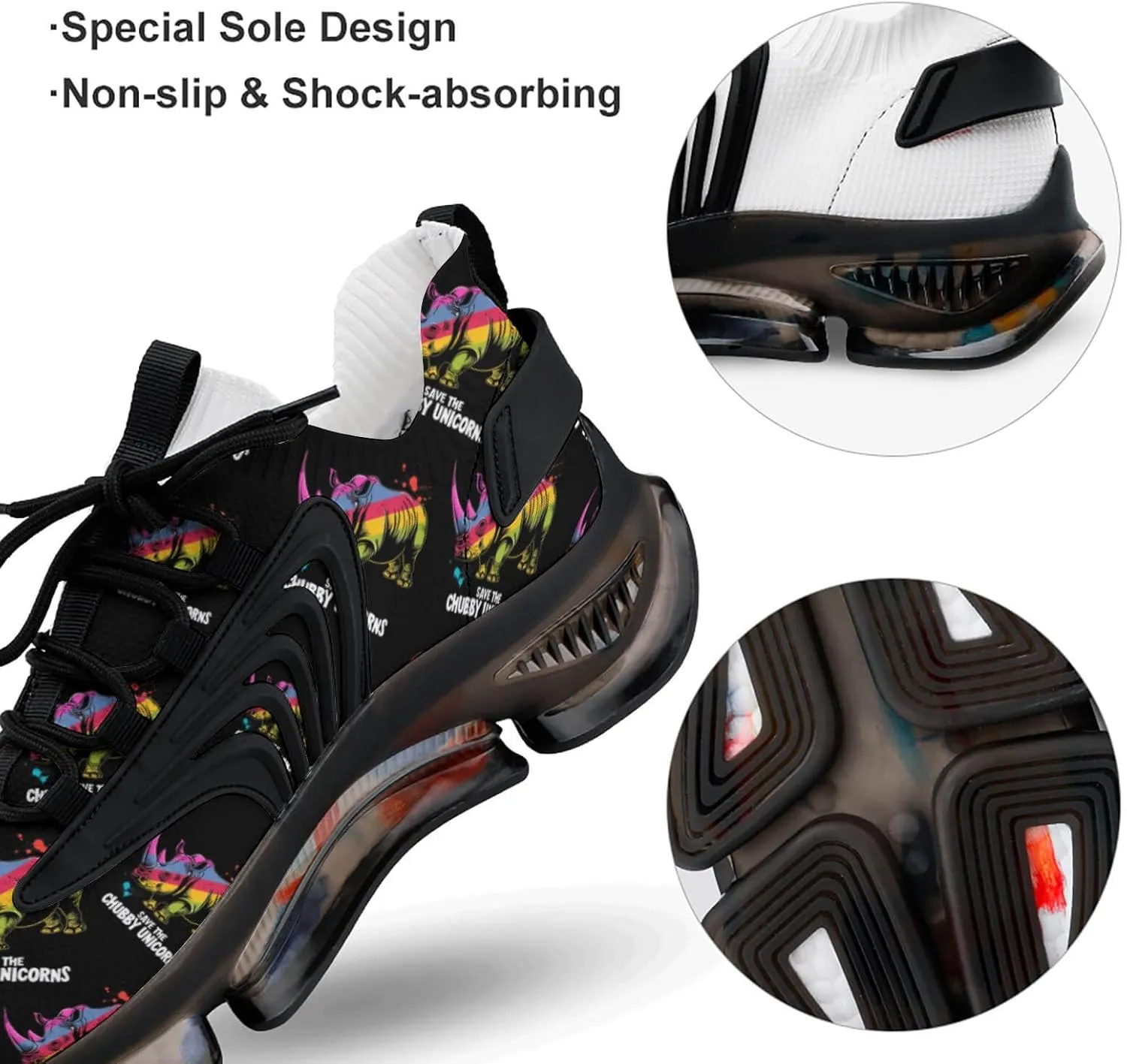 Rainbow Rhinoceros Men's Running Shoes Lightweight Walking Shoe Breathable Sneaker