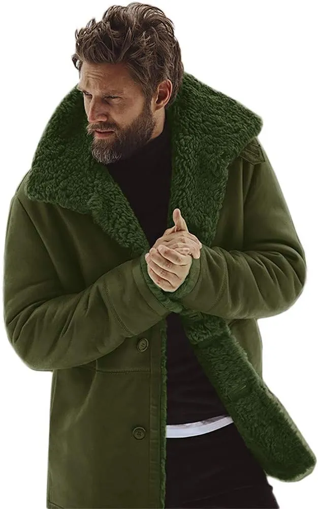 RTRDE Men's Coats Trench Coat Sherpa Fleece Lined Pea Coat Winter Warm Long Jacket Coats, M-3XL