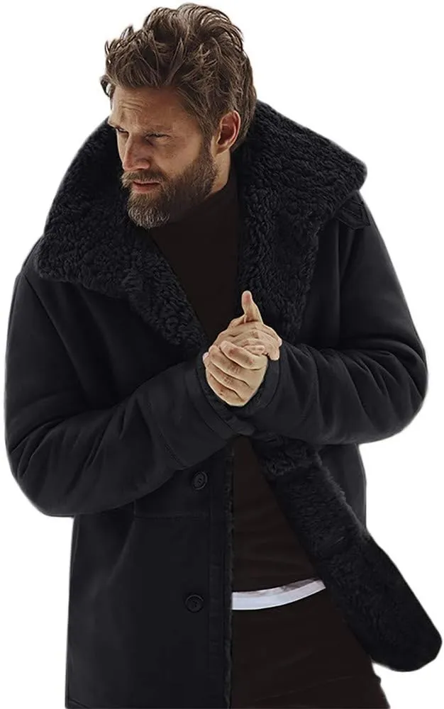 RTRDE Men's Coats Trench Coat Sherpa Fleece Lined Pea Coat Winter Warm Long Jacket Coats, M-3XL