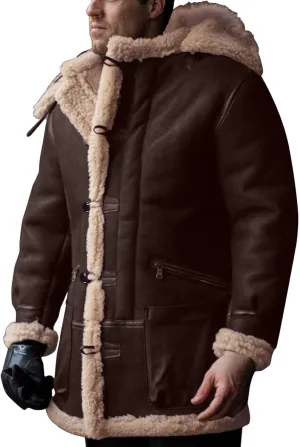 RTRDE Men's Coats Trench Coat Sherpa Fleece Lined Pea Coat Winter Warm Long Jacket Coats, M-3XL