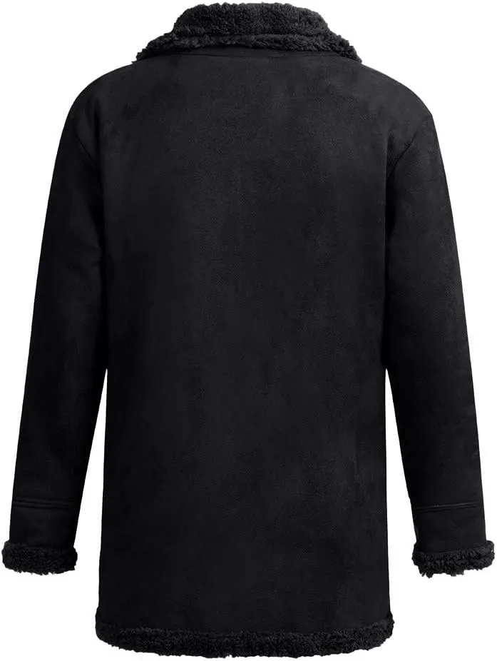 RTRDE Men's Coats Trench Coat Sherpa Fleece Lined Pea Coat Winter Warm Long Jacket Coats, M-3XL