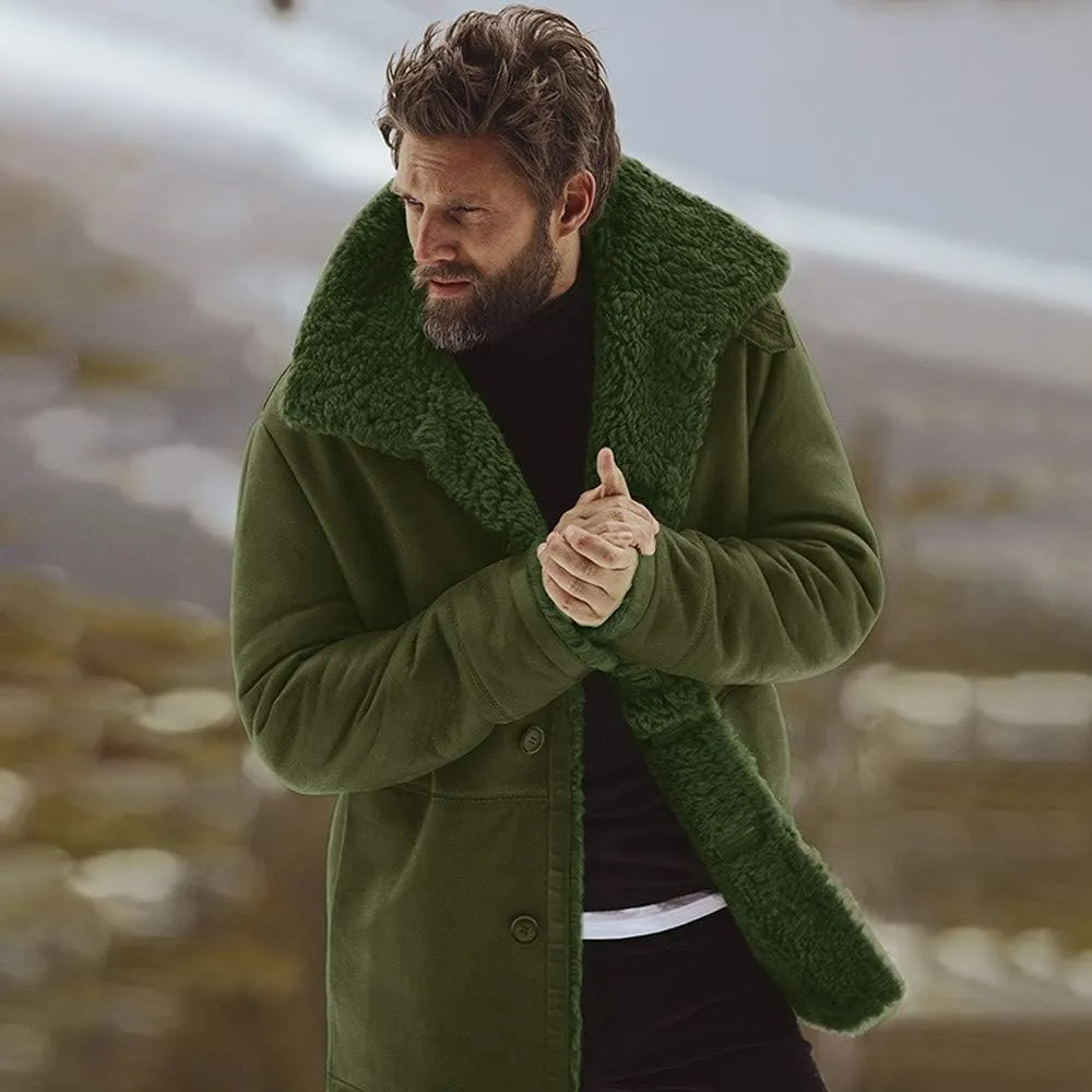 RTRDE Men's Coats Trench Coat Sherpa Fleece Lined Pea Coat Winter Warm Long Jacket Coats, M-3XL