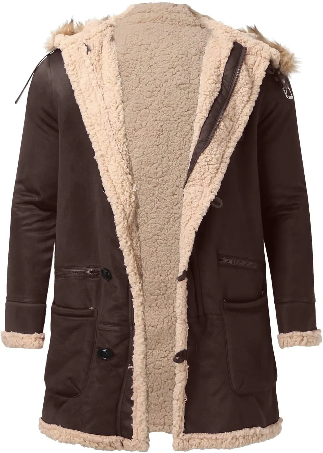 RTRDE Men's Coats Trench Coat Sherpa Fleece Lined Pea Coat Winter Warm Long Jacket Coats, M-3XL