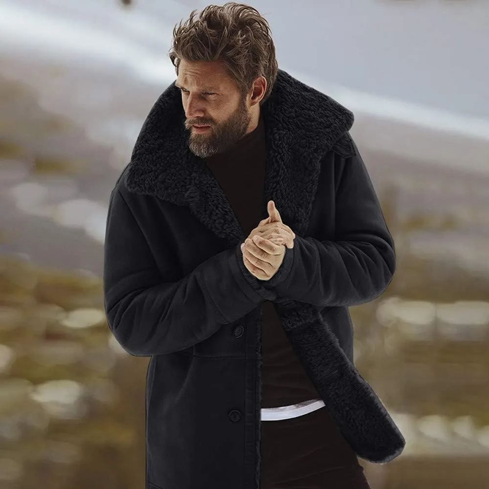 RTRDE Men's Coats Trench Coat Sherpa Fleece Lined Pea Coat Winter Warm Long Jacket Coats, M-3XL