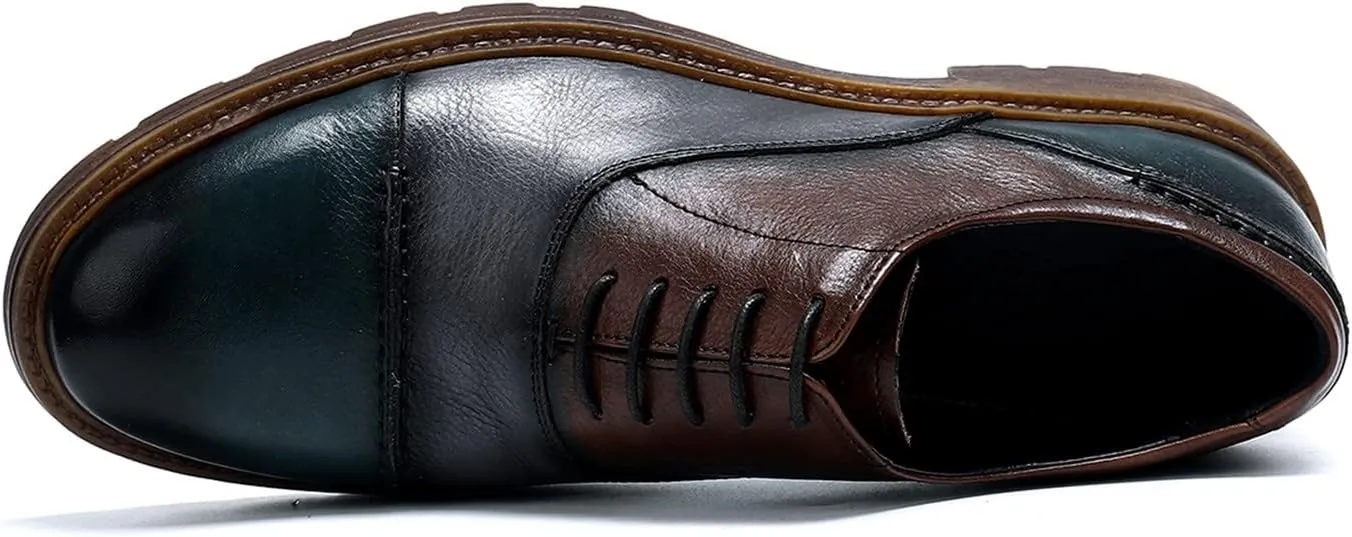 Santimon Mens Dress Shoes Leather Cap Toe Formal Mens Oxfords Retro Derby Oxford Blue Brown