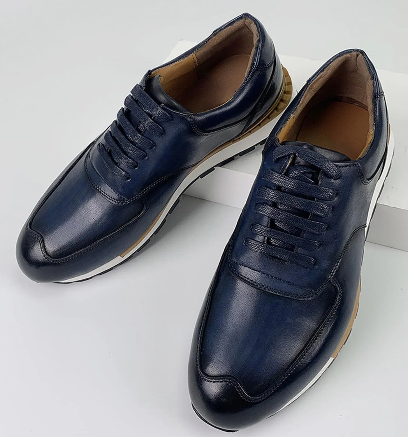 Santimon Mens Leather Dress Sneakers – Oxford Style Business Casual Shoes, Comfortable & Non-Slip Formal Shoes for Work & Everyday Wear
