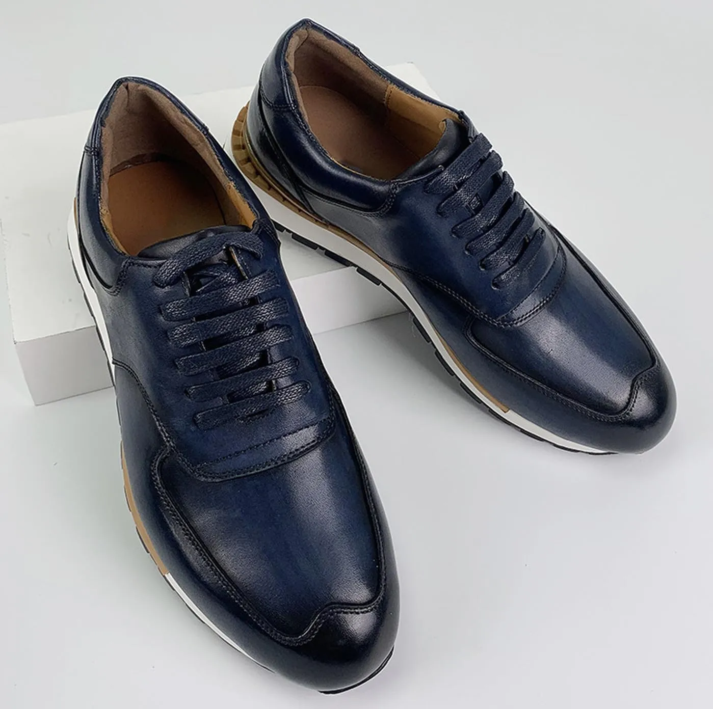 Santimon Mens Leather Dress Sneakers – Oxford Style Business Casual Shoes, Comfortable & Non-Slip Formal Shoes for Work & Everyday Wear