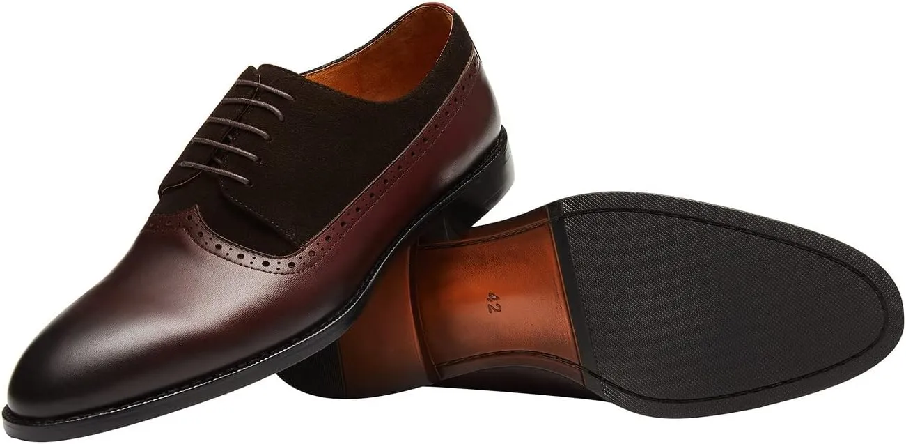 Santimon Men's Oxfords Leather Business Casual Formal Dress Shoes Wingtip Brogue Tuxedo Wedding Shoes for Men