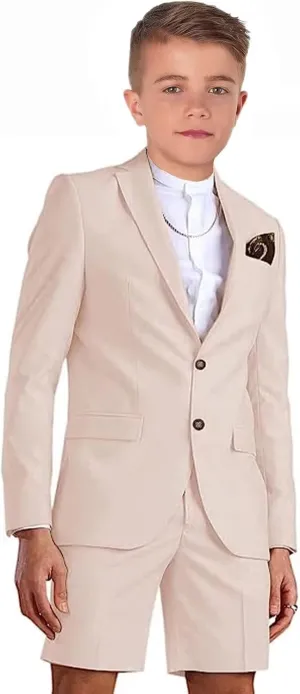 Shorts Suit for Boys Summer Casual 2 Piece Beach Wedding Tuxedo Suit Kids Slim Fit Formal Jacket Pants Set