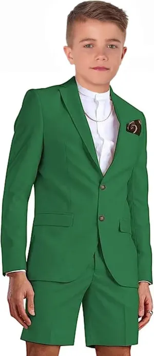 Shorts Suit for Boys Summer Casual 2 Piece Beach Wedding Tuxedo Suit Kids Slim Fit Formal Jacket Pants Set