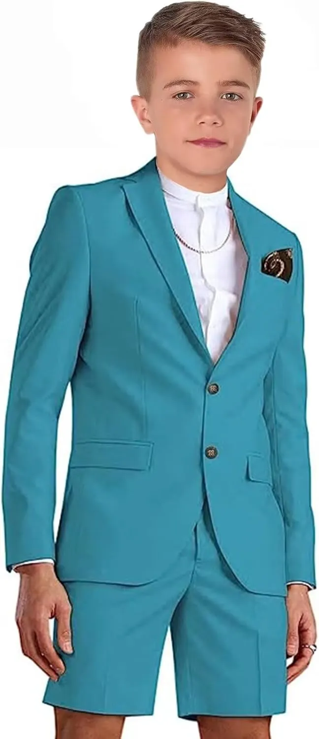 Shorts Suit for Boys Summer Casual 2 Piece Beach Wedding Tuxedo Suit Kids Slim Fit Formal Jacket Pants Set