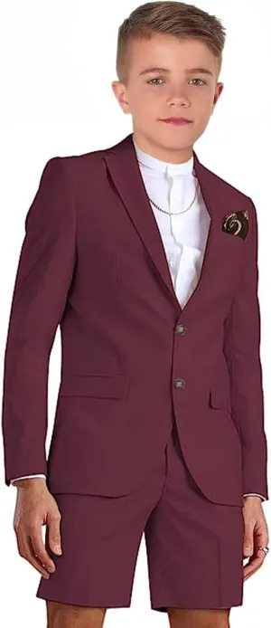 Shorts Suit for Boys Summer Casual 2 Piece Beach Wedding Tuxedo Suit Kids Slim Fit Formal Jacket Pants Set