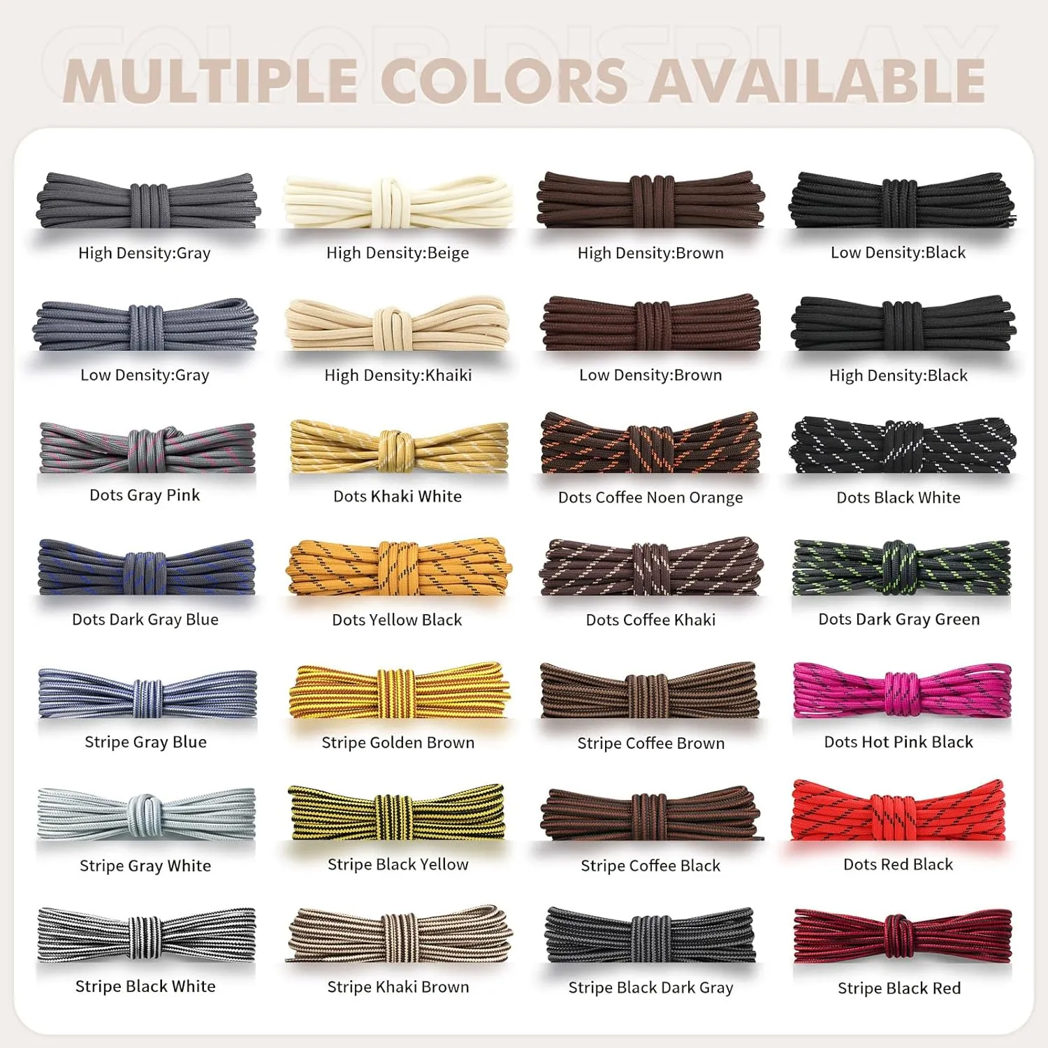 Stepace Round Shoelaces [2 Pairs] Heavy Duty Boot Shoe Laces for Hiking Work Boots