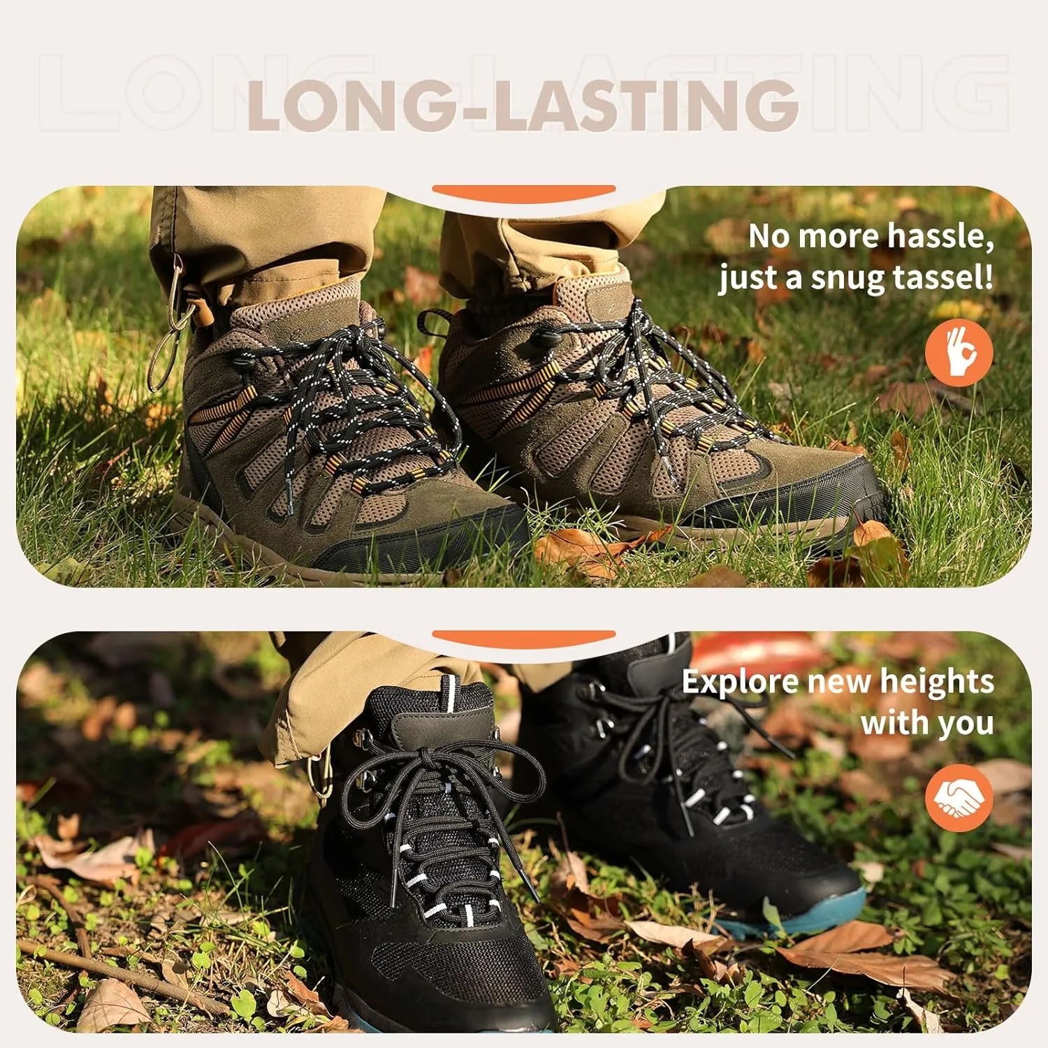 Stepace Round Shoelaces [2 Pairs] Heavy Duty Boot Shoe Laces for Hiking Work Boots