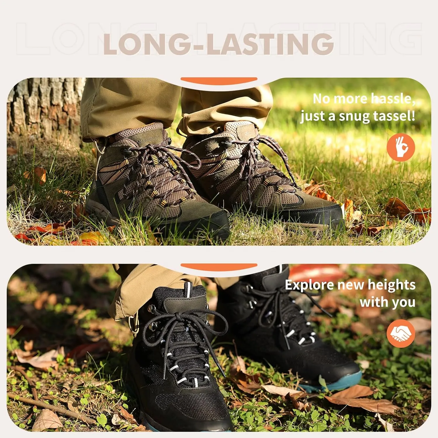 Stepace Round Shoelaces [2 Pairs] Heavy Duty Boot Shoe Laces for Hiking Work Boots