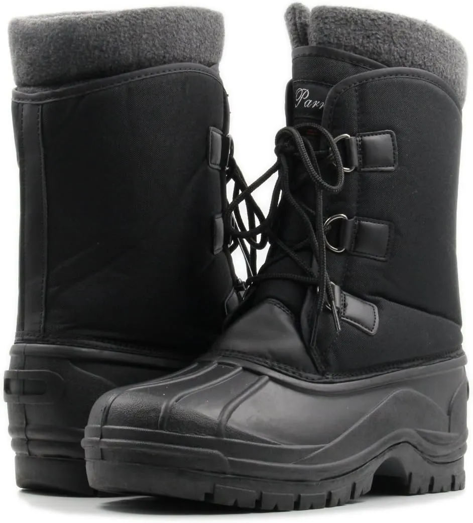 Stylish & Comfort Men's Lace Up Insulated Mid-Calf Water Resistant Duck Boots for Cold/Snow Weather, (Black)