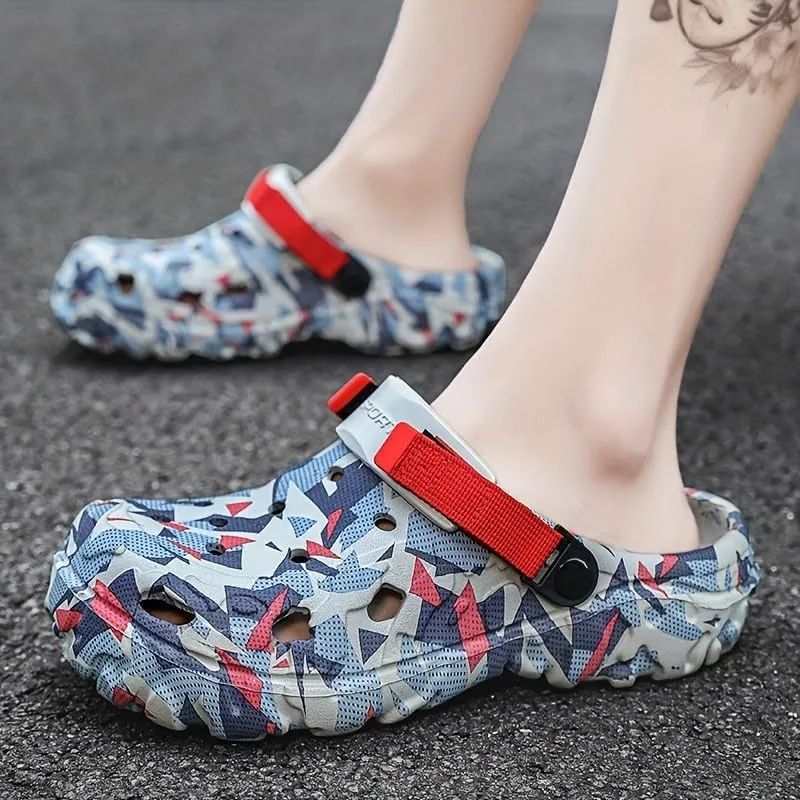 Stylish Men's Color Block Chunky Clogs - Non-Slip, Durable, Breathable EVA Slippers for Summer - Stylish Street Style Footwear with Cut-Out Designs for Men