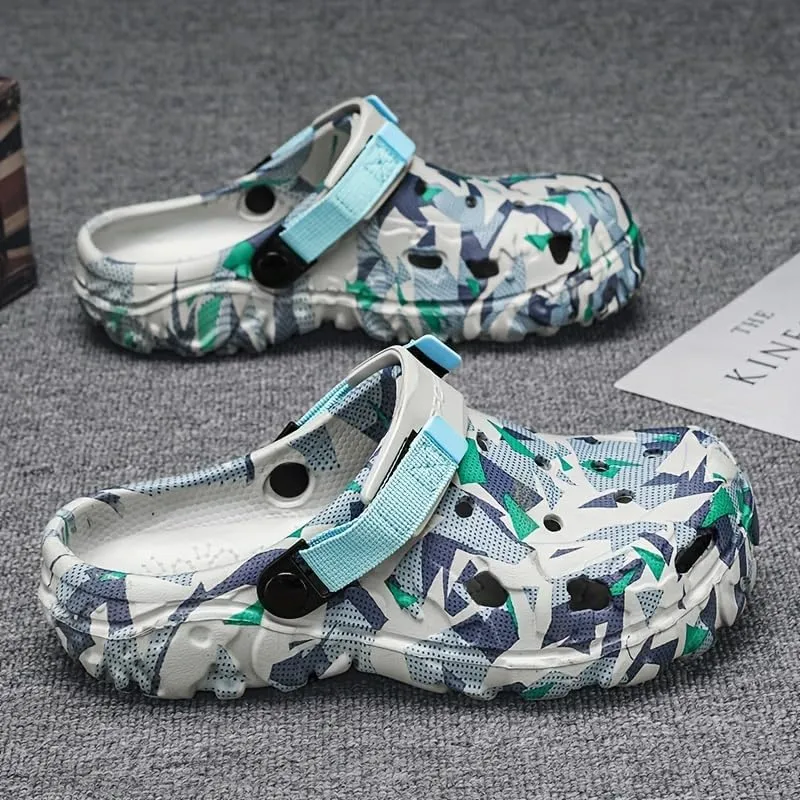 Stylish Men's Color Block Chunky Clogs - Non-Slip, Durable, Breathable EVA Slippers for Summer - Stylish Street Style Footwear with Cut-Out Designs for Men