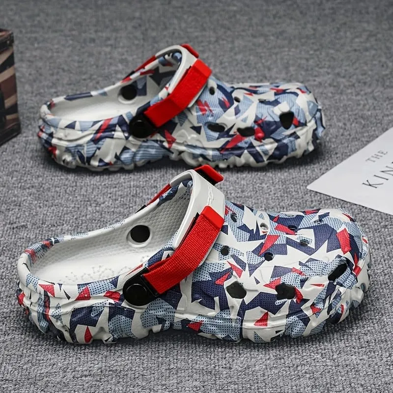 Stylish Men's Color Block Chunky Clogs - Non-Slip, Durable, Breathable EVA Slippers for Summer - Stylish Street Style Footwear with Cut-Out Designs for Men