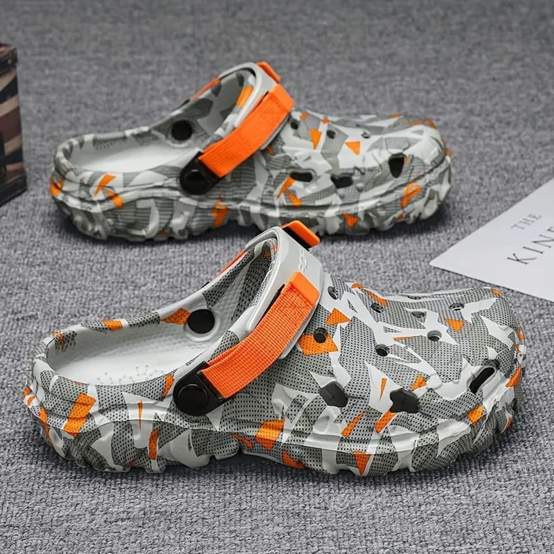 Stylish Men's Color Block Chunky Clogs - Non-Slip, Durable, Breathable EVA Slippers for Summer - Stylish Street Style Footwear with Cut-Out Designs for Men