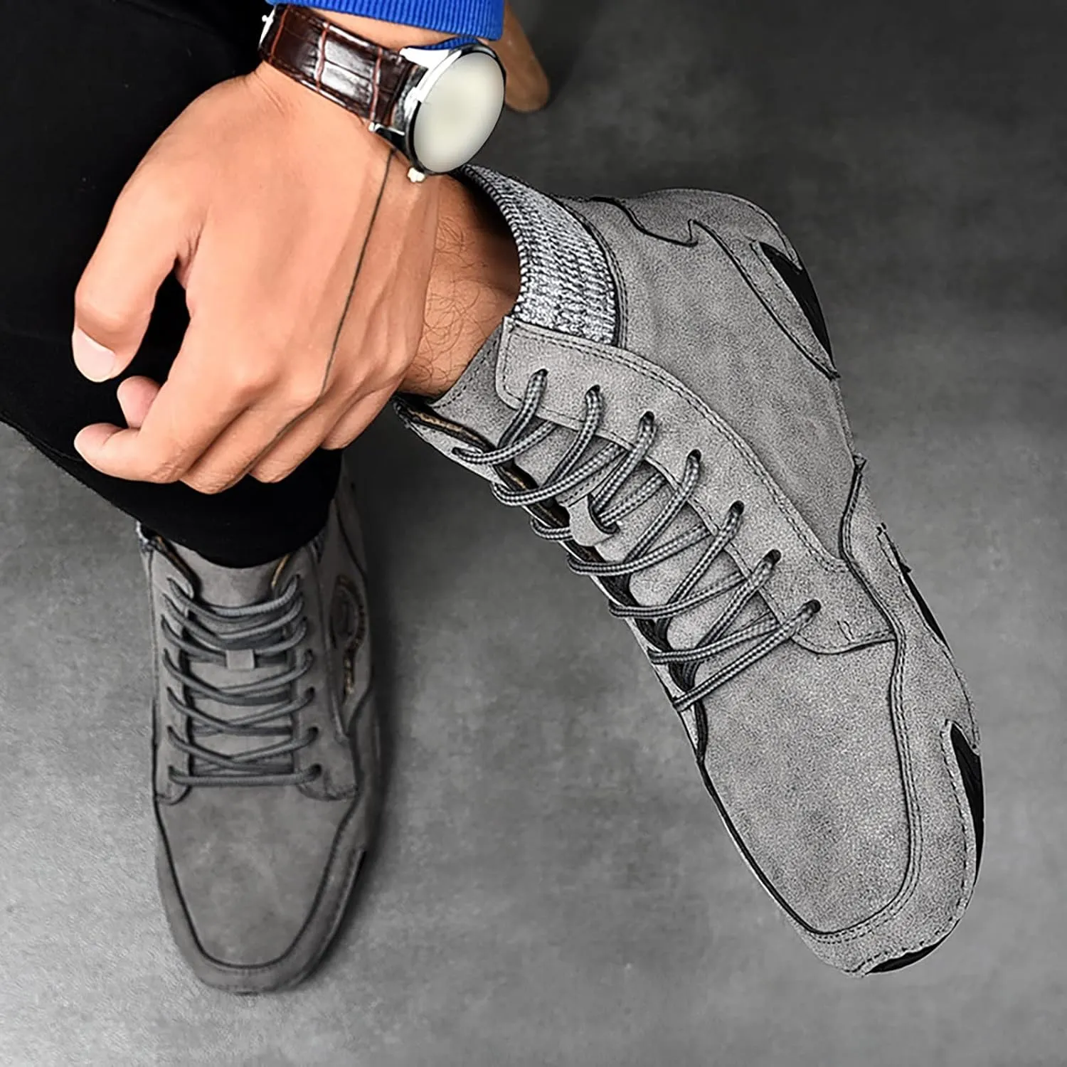 Tennis Walking Shoes Men's Casual Shoes Korean Version High Top Round Toe Breathable Daily Dad's