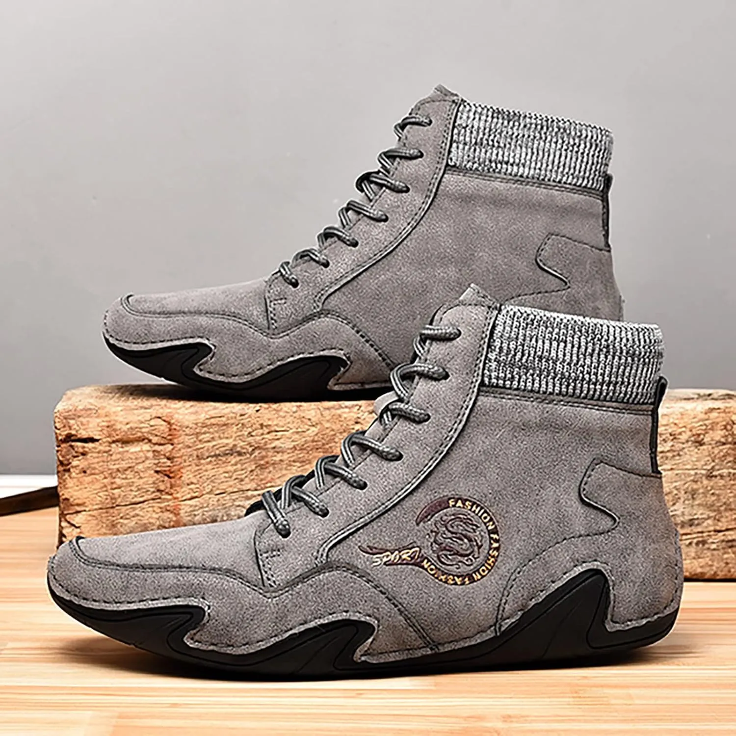 Tennis Walking Shoes Men's Casual Shoes Korean Version High Top Round Toe Breathable Daily Dad's