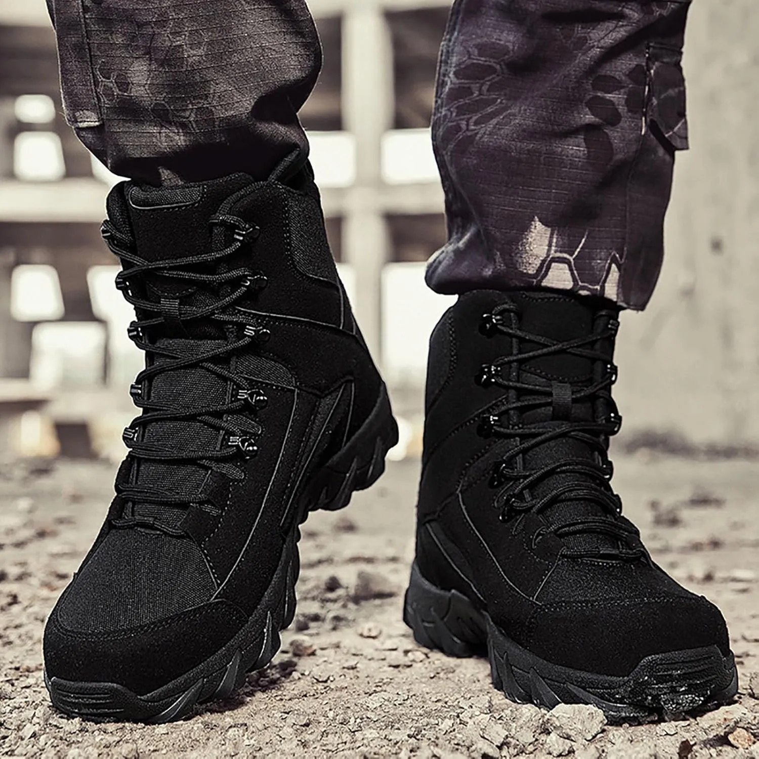 Winter Plush Cotton Boots for Men Large Size Couples Outdoor Training Boots Mid Top Durable Boots Non Slip
