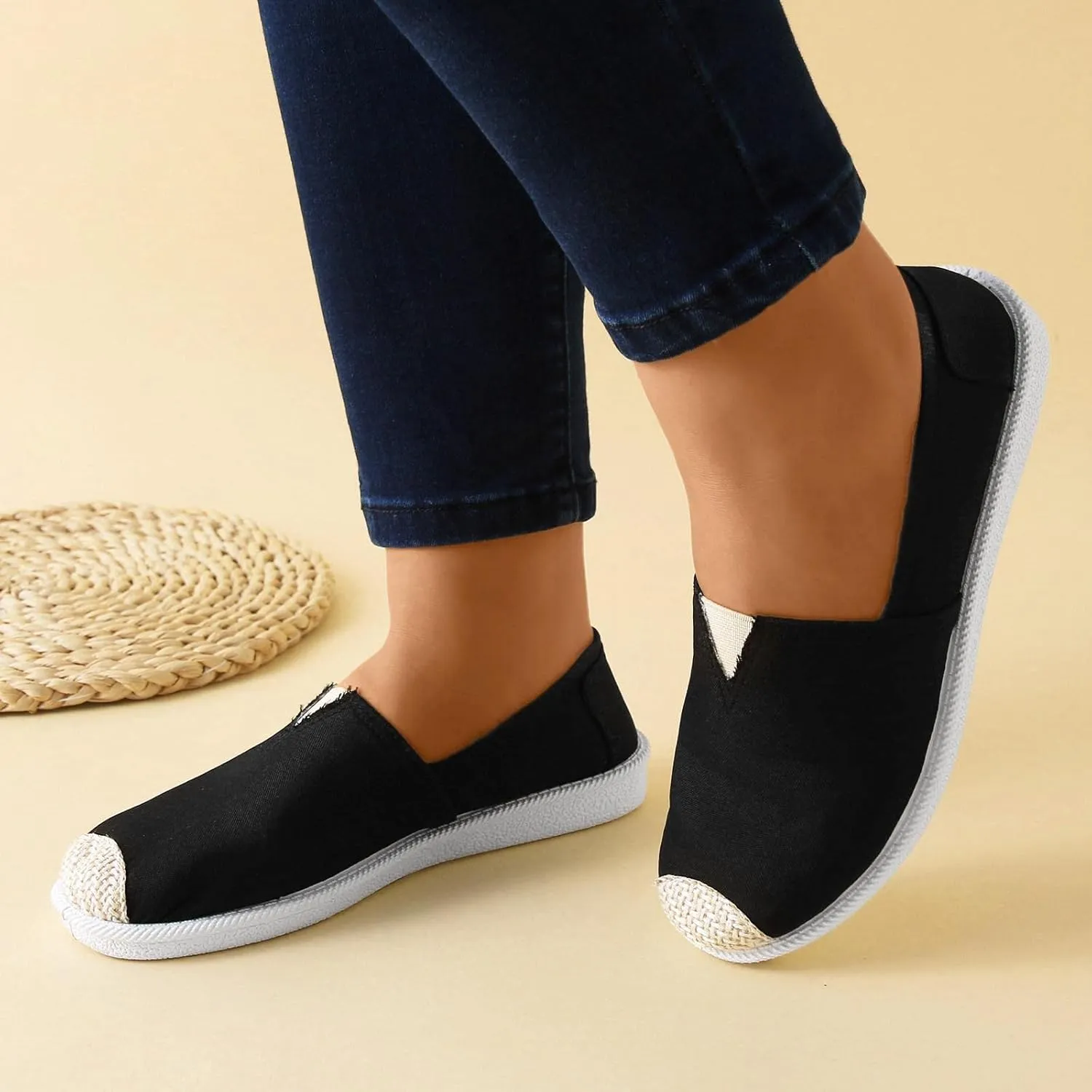 Women Flat Shoes Slip On For Women Slip On Shallow Mouth Simple Single Shoes Casual Shoes Work Shoes Canvas Dance Slip on Soft Battle Non Slip Dress Comfort baseball sandals calf O54-Navy