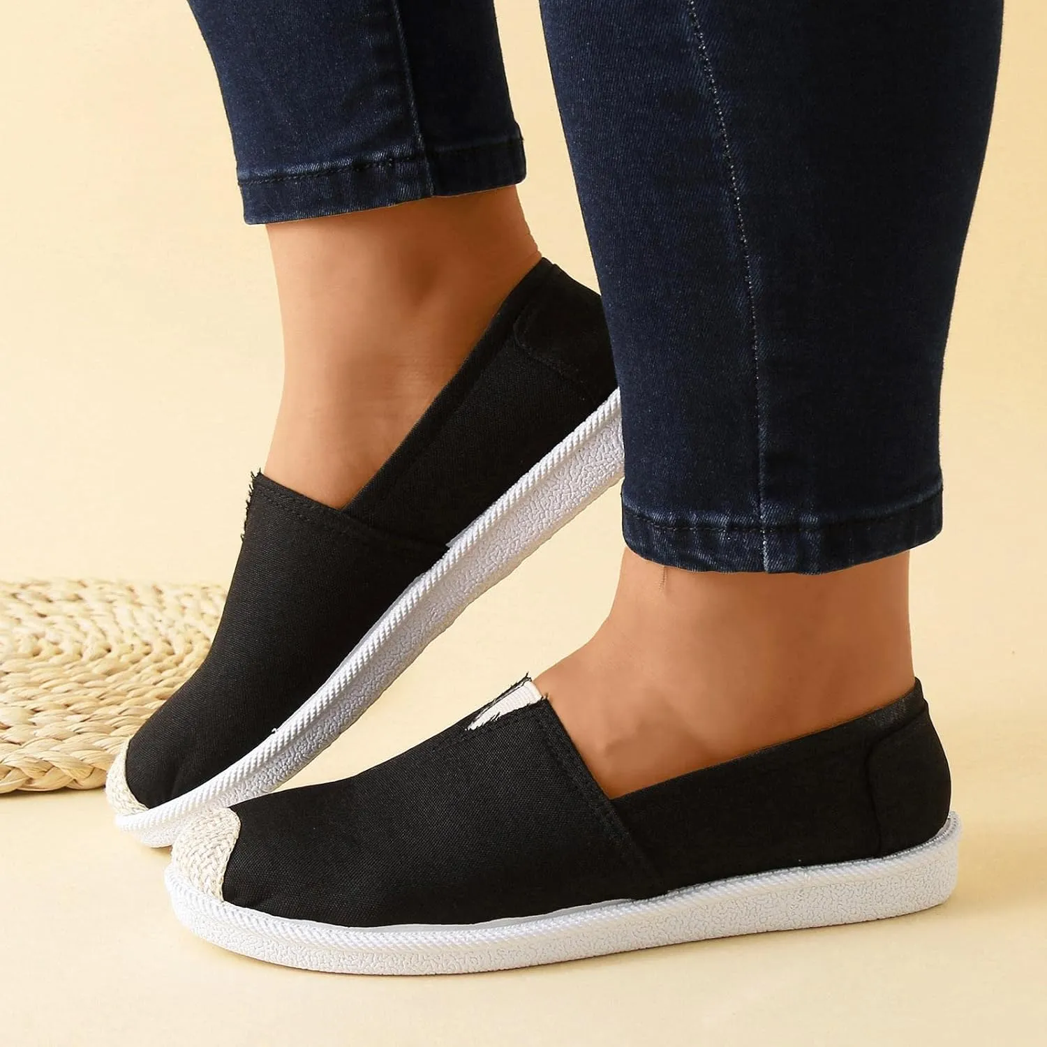 Women Flat Shoes Slip On For Women Slip On Shallow Mouth Simple Single Shoes Casual Shoes Work Shoes Canvas Dance Slip on Soft Battle Non Slip Dress Comfort baseball sandals calf O54-Navy