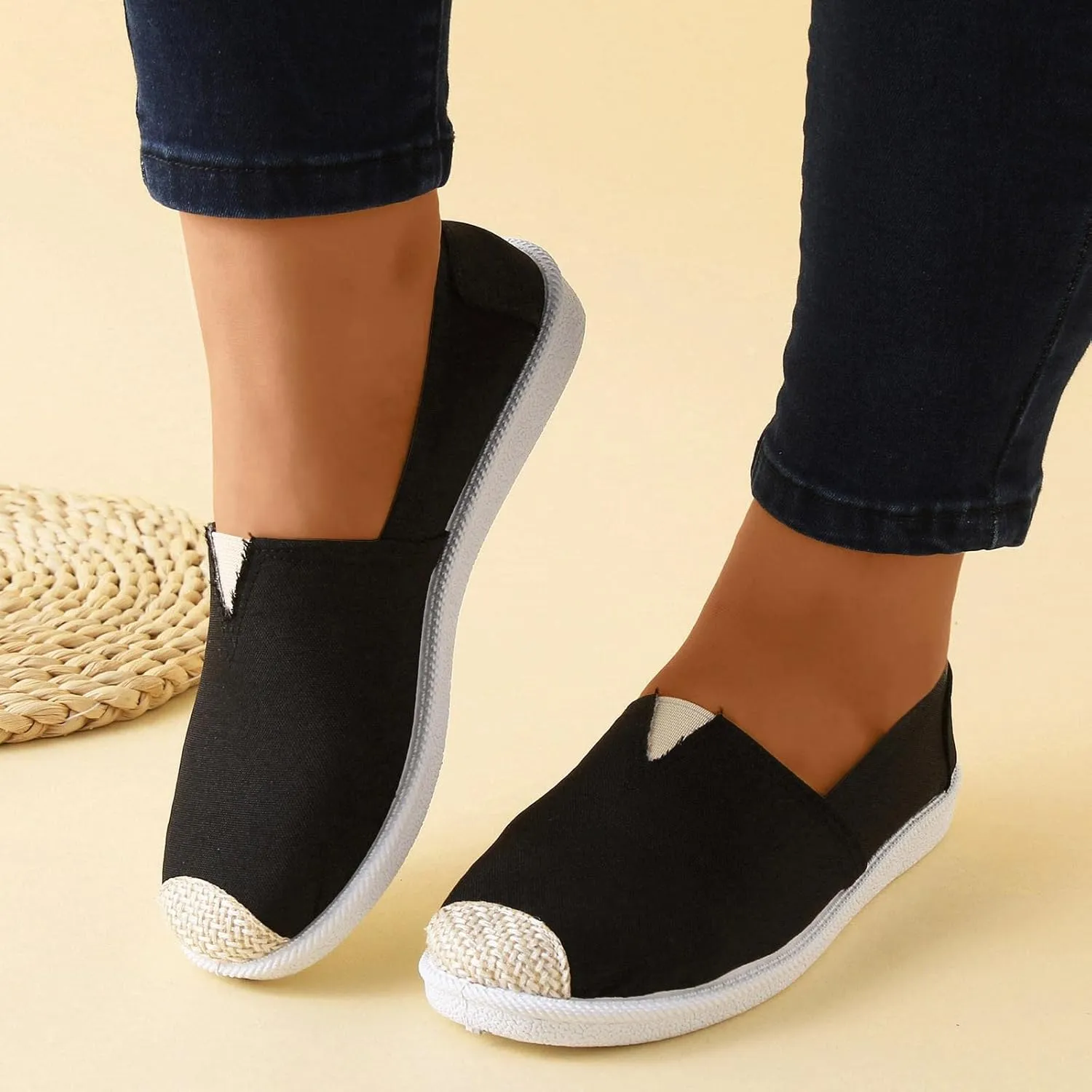 Women Flat Shoes Slip On For Women Slip On Shallow Mouth Simple Single Shoes Casual Shoes Work Shoes Canvas Dance Slip on Soft Battle Non Slip Dress Comfort baseball sandals calf O54-Navy
