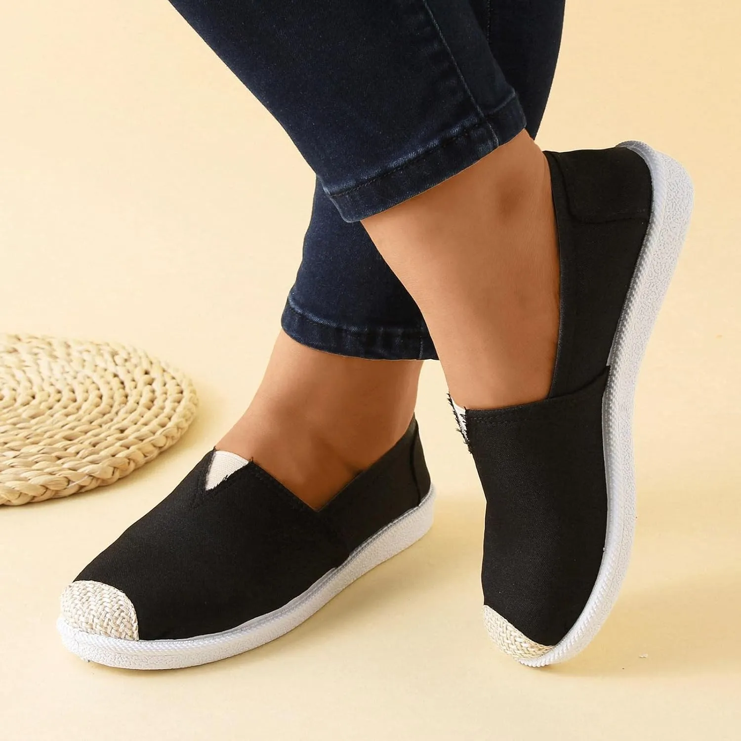 Women Flat Shoes Slip On For Women Slip On Shallow Mouth Simple Single Shoes Casual Shoes Work Shoes Canvas Dance Slip on Soft Battle Non Slip Dress Comfort baseball sandals calf O54-Navy