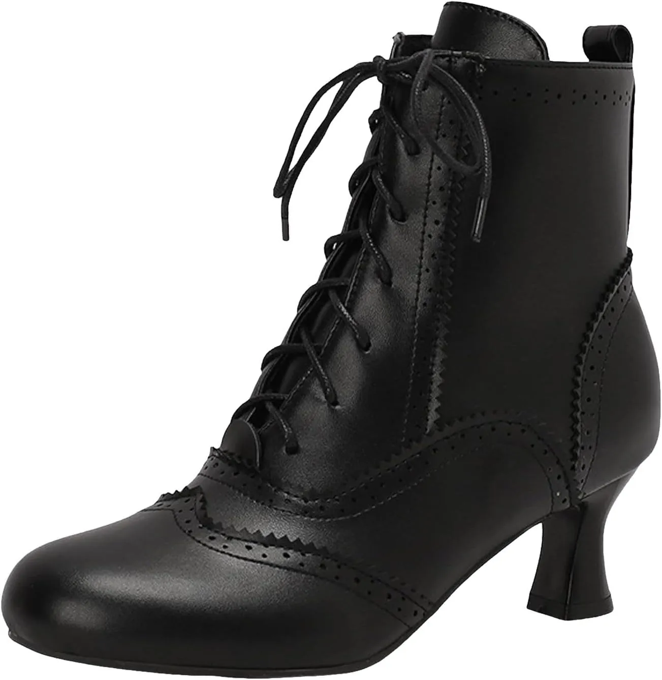 Womens Ankle Boots Wide Calf,Mid Heel Victorian Boots Vintage Lace Up Dance Booties Cosplay Witch Shoes for Women