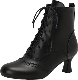 Womens Ankle Boots Wide Calf,Mid Heel Victorian Boots Vintage Lace Up Dance Booties Cosplay Witch Shoes for Women