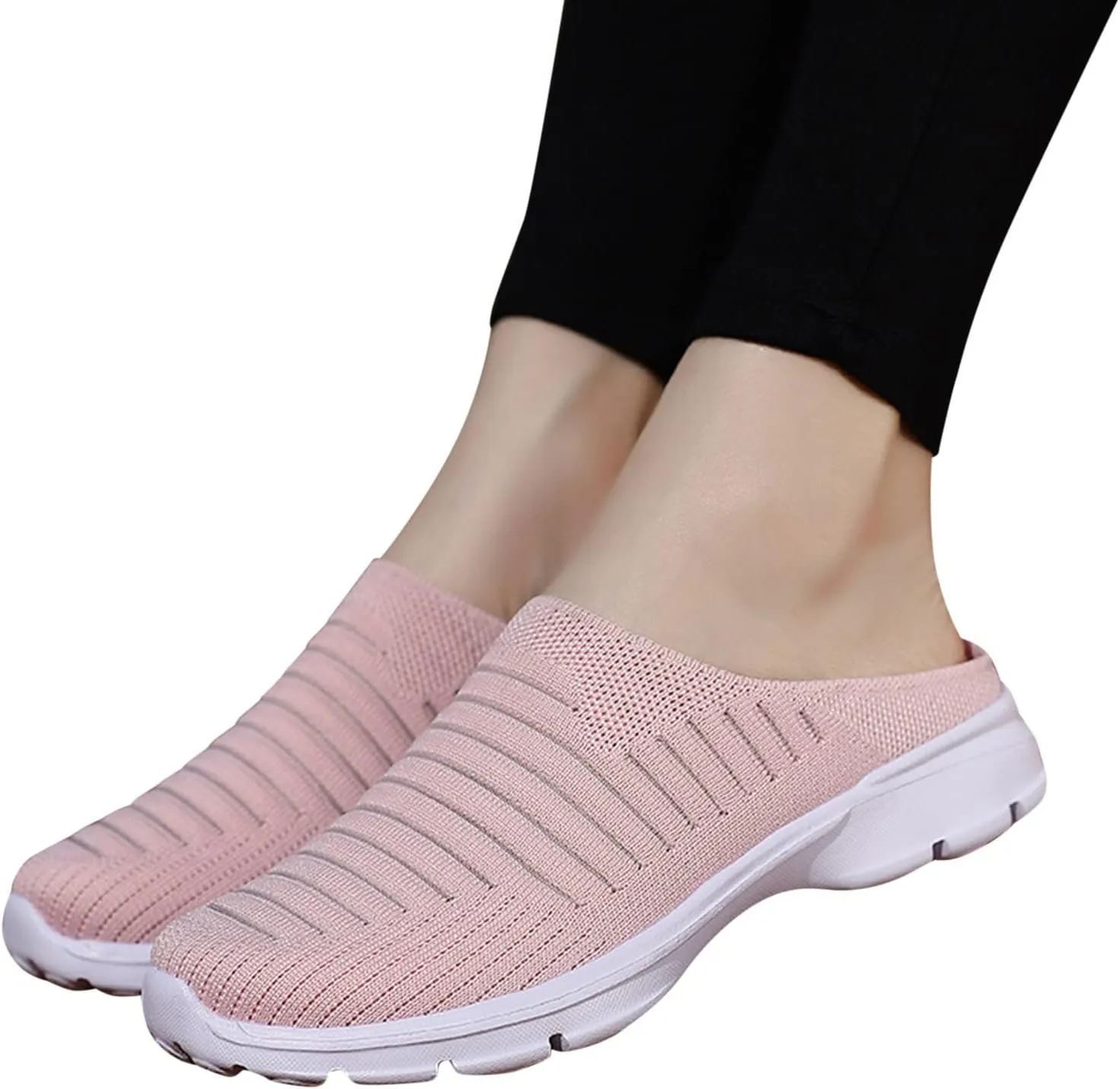 Womens Backless Sneakers Mesh Slip-on Mule Shoes Slip On Shoes Women Wide Width Shoes Casual Slip On Sneakers Brown Tennis Shoe Cross Trainer Shoe