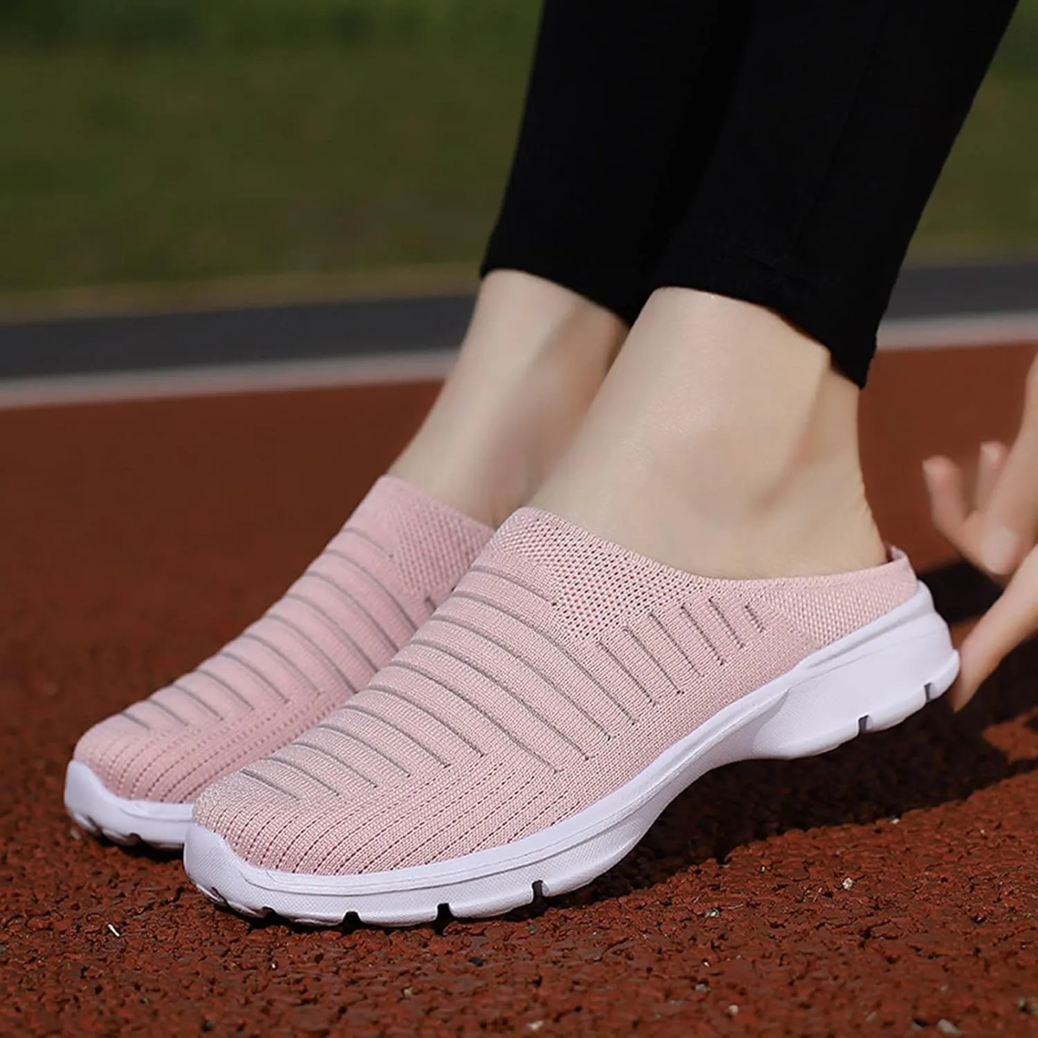 Womens Backless Sneakers Mesh Slip-on Mule Shoes Slip On Shoes Women Wide Width Shoes Casual Slip On Sneakers Brown Tennis Shoe Cross Trainer Shoe