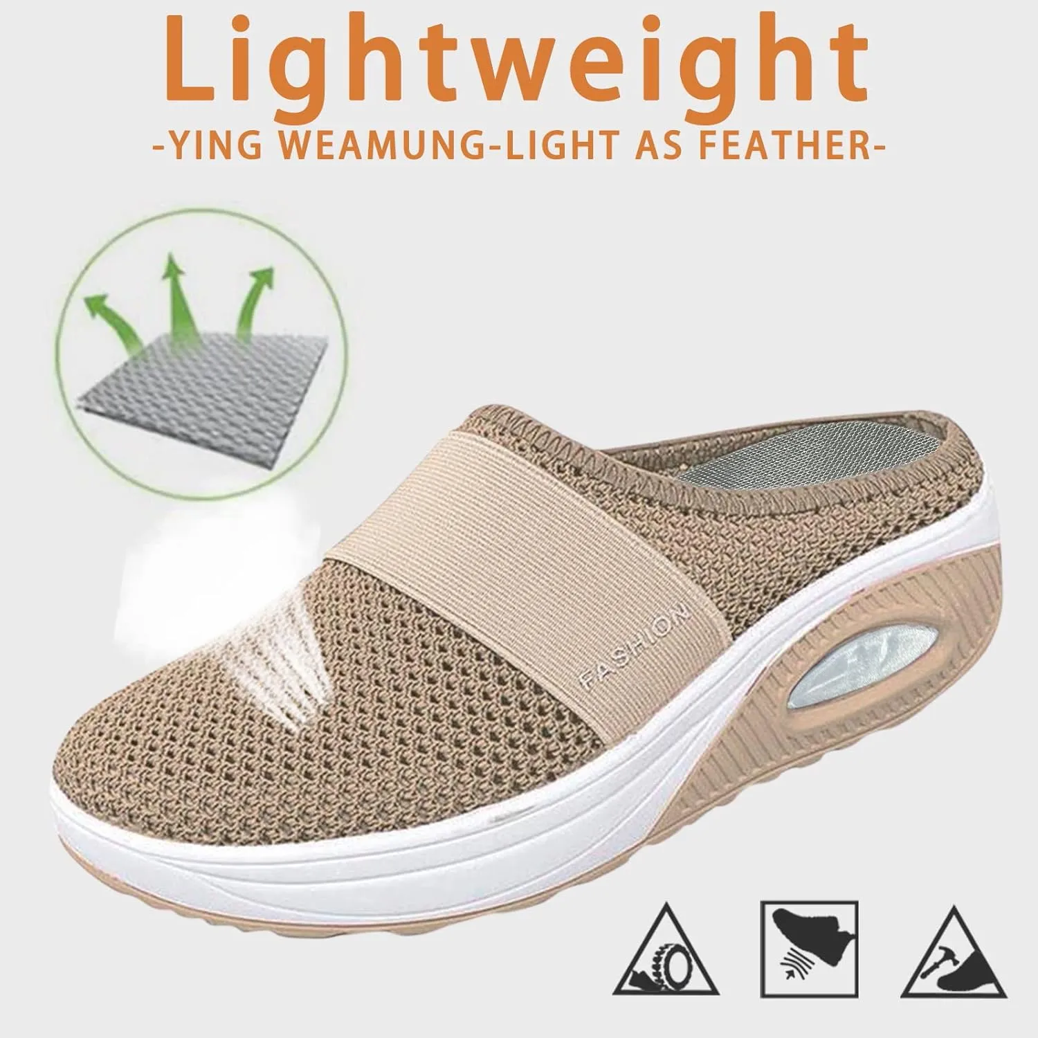 Womens Backless Sneakers Mesh Slip-on Mule Shoes Slip On Shoes Women Wide Width Shoes Casual Slip On Sneakers Brown Tennis Shoe Cross Trainer Shoe