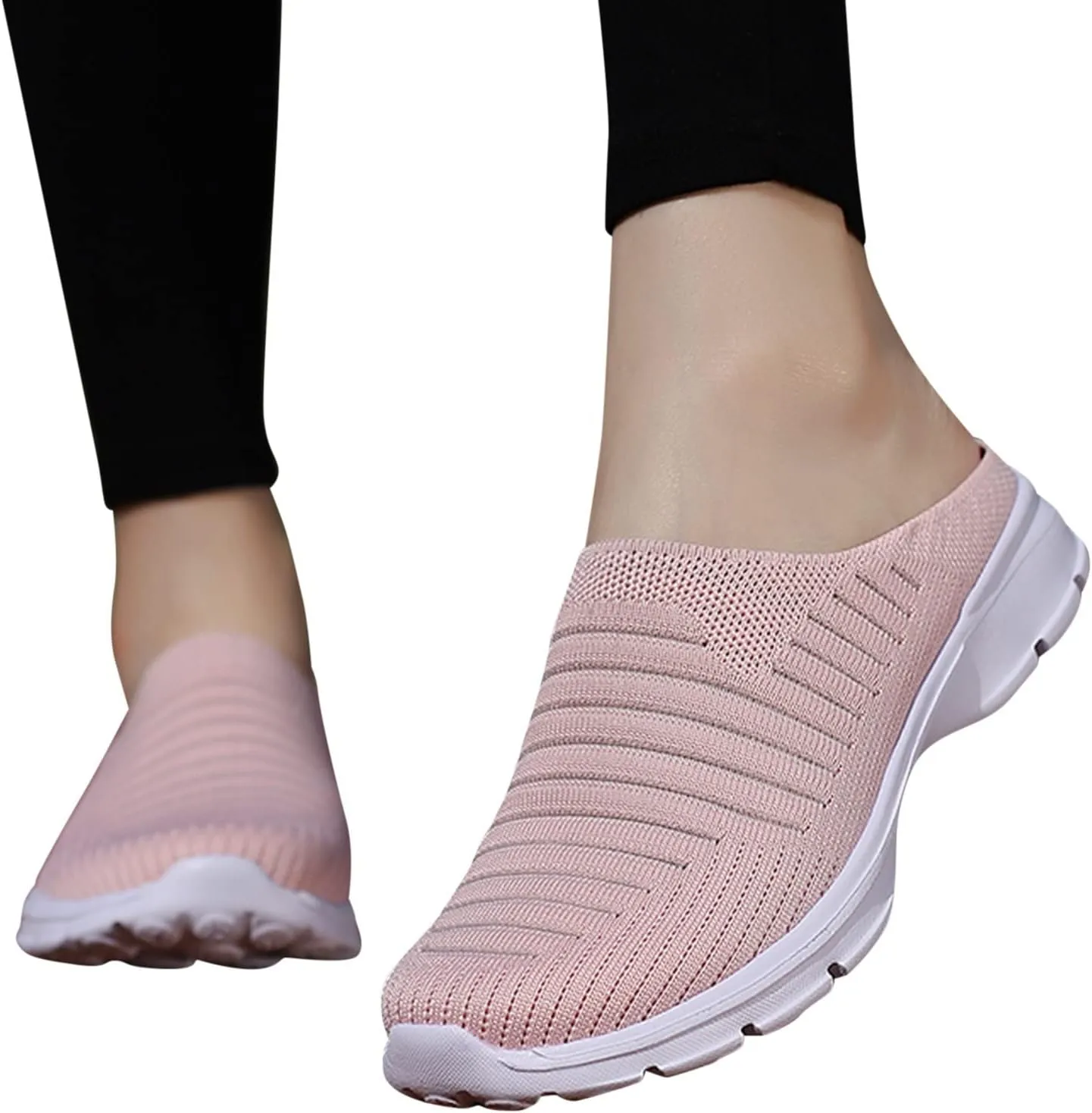 Womens Backless Sneakers Mesh Slip-on Mule Shoes Slip On Shoes Women Wide Width Shoes Casual Slip On Sneakers Brown Tennis Shoe Cross Trainer Shoe