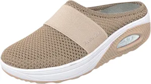 Womens Backless Sneakers Mesh Slip-on Mule Shoes Slip On Shoes Women Wide Width Shoes Casual Slip On Sneakers Brown Tennis Shoe Cross Trainer Shoe