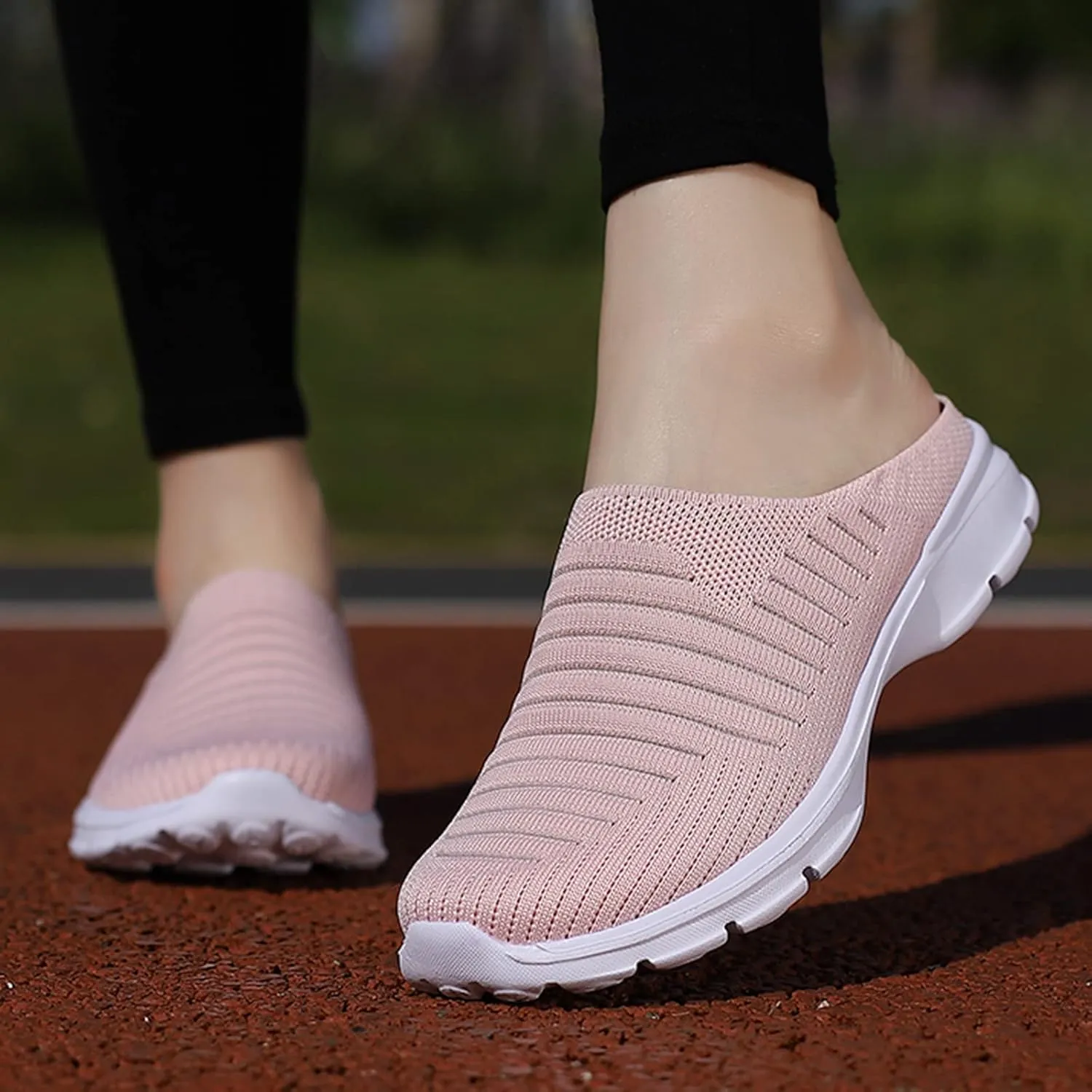 Womens Backless Sneakers Mesh Slip-on Mule Shoes Slip On Shoes Women Wide Width Shoes Casual Slip On Sneakers Brown Tennis Shoe Cross Trainer Shoe