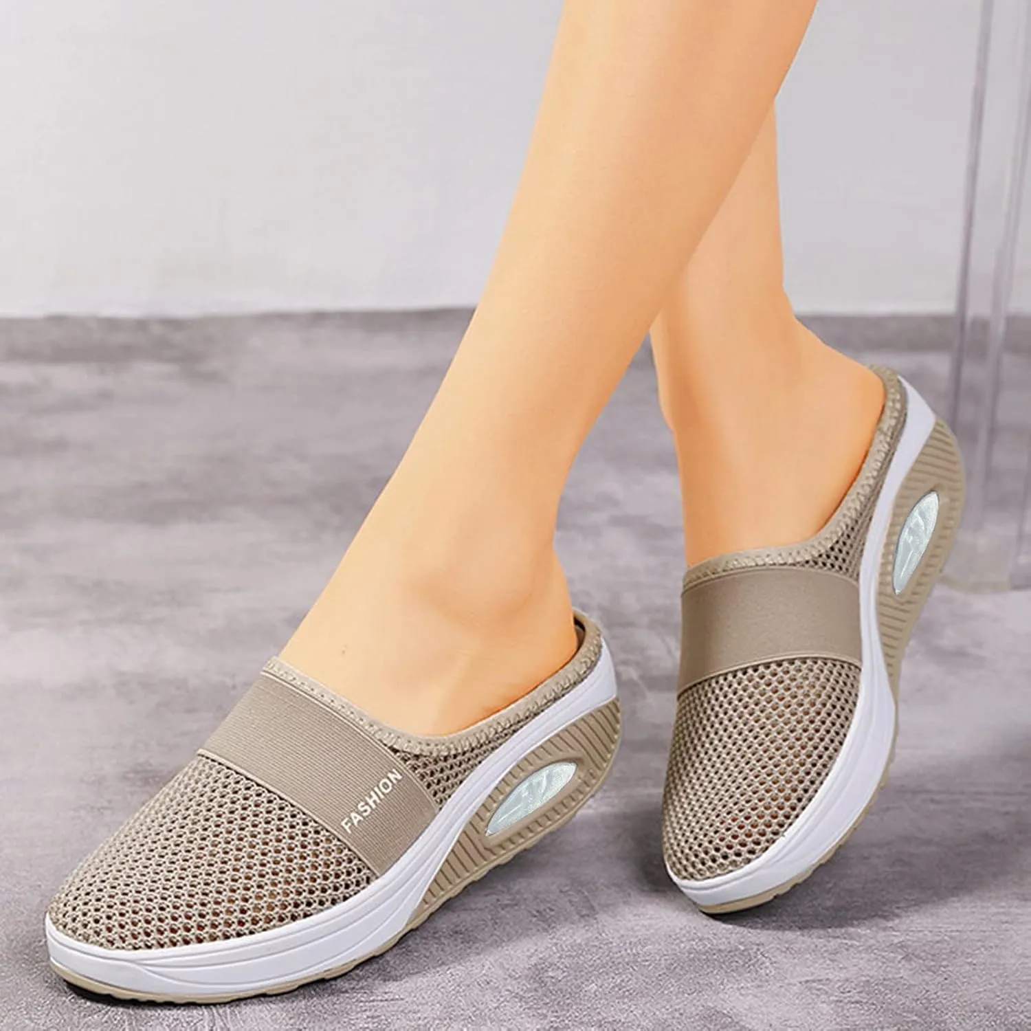 Womens Backless Sneakers Mesh Slip-on Mule Shoes Slip On Shoes Women Wide Width Shoes Casual Slip On Sneakers Brown Tennis Shoe Cross Trainer Shoe
