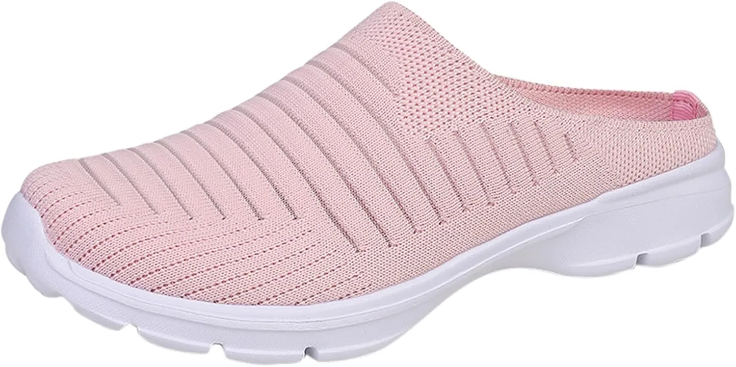 Womens Backless Sneakers Mesh Slip-on Mule Shoes Slip On Shoes Women Wide Width Shoes Casual Slip On Sneakers Brown Tennis Shoe Cross Trainer Shoe