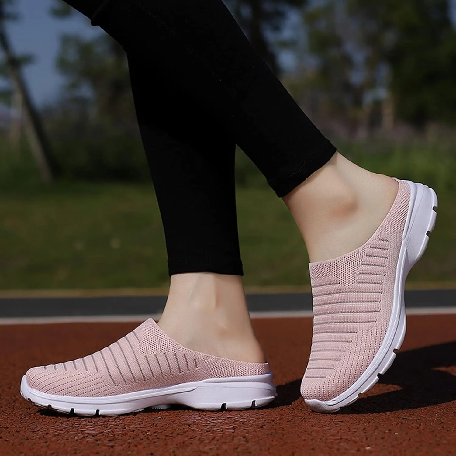 Womens Backless Sneakers Mesh Slip-on Mule Shoes Slip On Shoes Women Wide Width Shoes Casual Slip On Sneakers Brown Tennis Shoe Cross Trainer Shoe