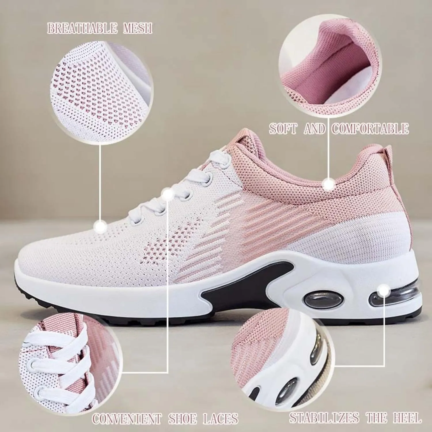 Women's Cushion Sneakers - Breathable, Non-Slip Walking Shoes with Shock-Absorbing Comfort, Lightweight for Running, Walking, and Everyday Use