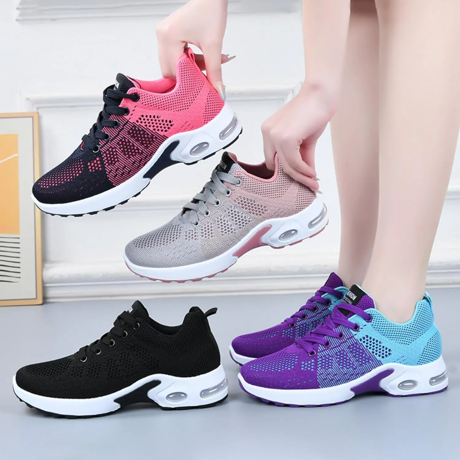 Women's Cushion Sneakers - Breathable, Non-Slip Walking Shoes with Shock-Absorbing Comfort, Lightweight for Running, Walking, and Everyday Use
