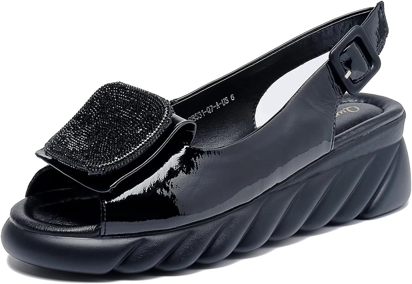 Women's Flat Peep Toe Ankle Strap Slingback Sandals with Rhinestone Accents & Padded Comfort  Street Style Shoes