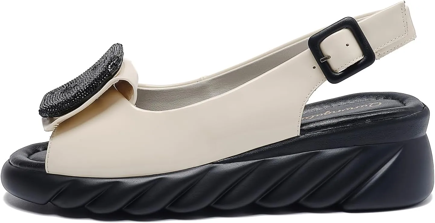 Women's Flat Peep Toe Ankle Strap Slingback Sandals with Rhinestone Accents & Padded Comfort  Street Style Shoes
