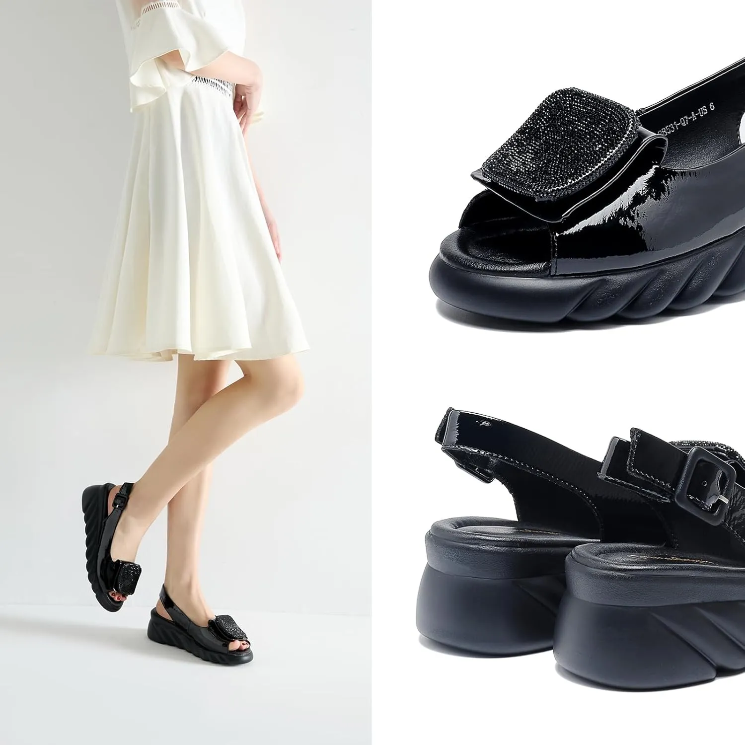 Women's Flat Peep Toe Ankle Strap Slingback Sandals with Rhinestone Accents & Padded Comfort  Street Style Shoes