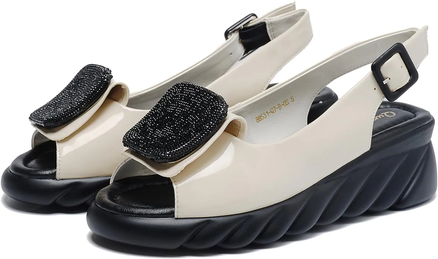 Women's Flat Peep Toe Ankle Strap Slingback Sandals with Rhinestone Accents & Padded Comfort  Street Style Shoes