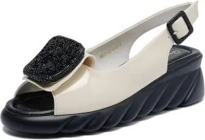 Women's Flat Peep Toe Ankle Strap Slingback Sandals with Rhinestone Accents & Padded Comfort  Street Style Shoes
